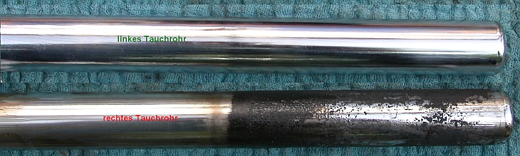 das korrodierte Tauchrohr (im Seitenvergleich)