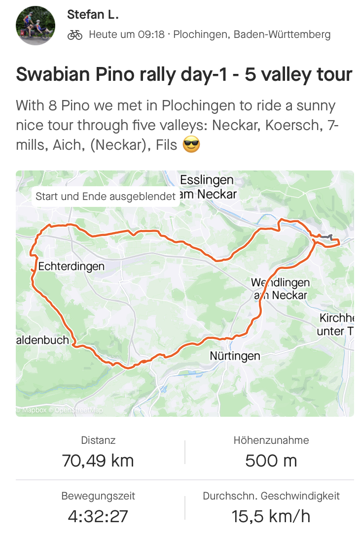 Unsere heute Tour auf Strava aufgezeichnet