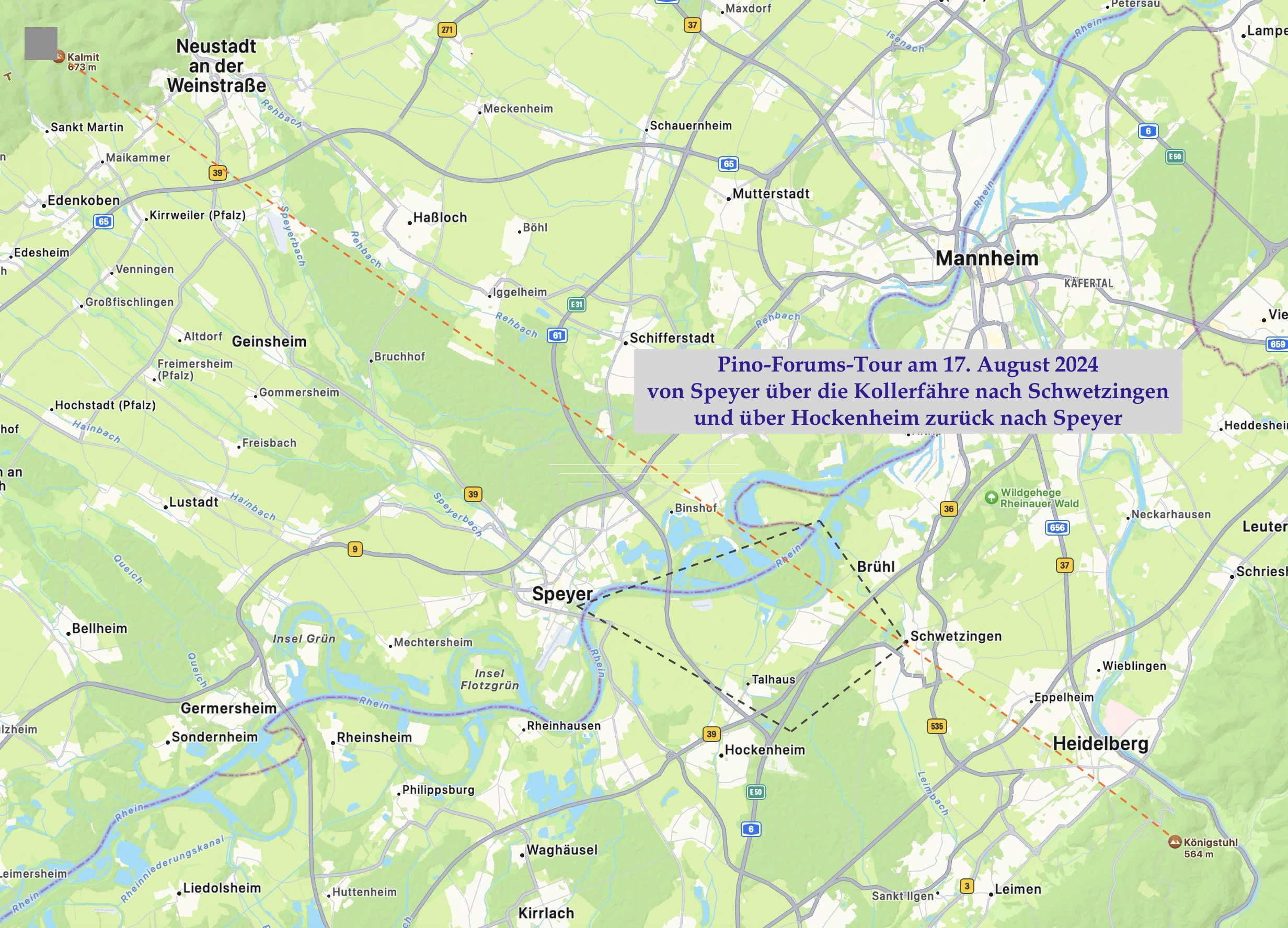 Die Landkarte mit Schwetzinger Sichtachse <br />und unserer Tour